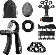 Shengsenfu Adjustable Hand Grip Strengthener Kit 7Piece Grip Strength Trainer Set Forearm Training Finger Flexibility Stress Relief Includes Finger Exerciser Stretcher Grip Ring Stress Ball Carry Bag