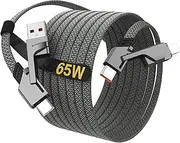 [GDSanlian] USB C to USB C Cable 6ft 65W 4-in-1 Braided Charging Cable/USB-A/Type-C - Fast Charge Cord, Data Sync,Durable Nylon & Zinc Alloy for iPhone/Samsung/Car (Black, RCM Certified)