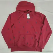 Polo Ralph Lauren Mens All over Pony Pullover Hoodie Red Sweatshirt Small