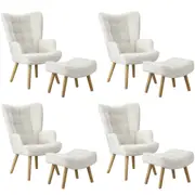 Oikiture 4x Armchair Lounge Chair Ottoman Accent Armchairs Sherpa Sofa White