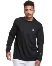 Champion Black Reverse Weave Mens Heritage Long Sleeve Tee, Embroidered C Logo