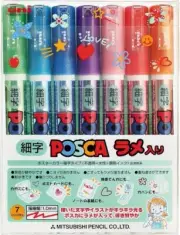 uni Posca Glitter Marker Pc-3ml 7C, Fine Point, 7 Colors Set-Au