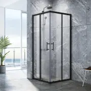 Square Corner Sliding Doors Shower Screen Matt Black, 800 x 1000mm