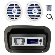 Pyle Marine Radio, Adapter,Spa Bezel, Antenna,Wire, 2x 5.25'' 100W White Speaker