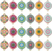 [Ornazy] 30 pcs 6 Colors Enamel Boho Charms Flat Round Connector Charms Flower Chandelier Charms for Bracelets Necklaces Jewelry Making Bulk