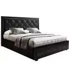 Artiss Bed Frame Double Size Gas Lift Base With Storage Black Leather Tiyo Colle