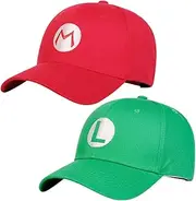 [IFHDO] Marrio Baseball Cap, 2 Pieces Marrio Sun Protection Cap, Adjustable Baseball Cap, Snapback Sun Hat, Baseball Cap for Children, Personalised Cotton Hat, Sun Protection Set for 3-10 Years Boys, red, 58