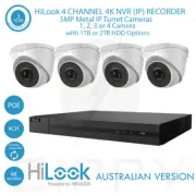 HiLook 4 Channel 4K NVR Kit + 5MP 2.8mm Fixed Turret Cameras, HDD Option