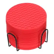 24 Pcs Silicone Coasters with Holder, 4 Inch Round Coaster for Drink, Red