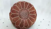 Moroccan leather pouf tan brown, Moroccan pouf, leather ottoman pouffe