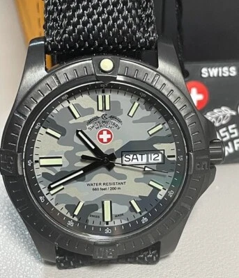 CX Swiss Military DESERT STORM Day/Date watch 42mm Grey Camo dial 3100