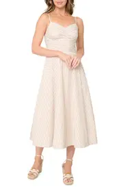 GIBSONLOOK Amanda Stripe Cotton Blend Poplin Sundress in Khaki Stripe at Nordstrom, Size Large