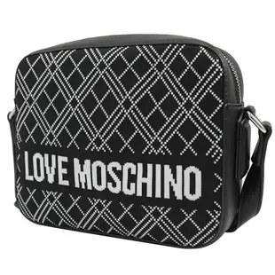 MOSCHINO LOVE MOSCHINO 菱格織布斜背相機包.黑白