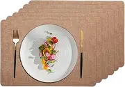 Waterproof Faux Leather Placemats Set of 6 - Non-Slip Heat-Resistant Table Mats for Indoor & Outdoor Use, Easy Clean Brown Dining Mats 43x30cm