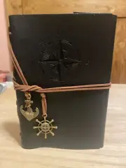 Writing Journal NAUTICAL Theme with Lined Pages 5"x7" BLACK Leather Refillable