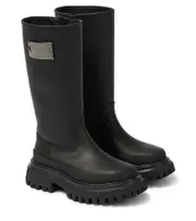 [Dolce & Gabbana Kids] Dolce & Gabbana Kids Leather-trimmed knee-high boots UK 13 black