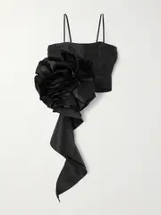 [Aje] Aje - Potion Spiral Cropped Appliquéd Ruched Taffeta Top - Black - UK 8 UK 8 Black