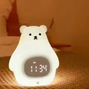 Bear Night Light Alarm Clock, Soft Silicone Portable Nursery Lamp, Children USB Rechargeable Nightlight for Kids Toddler Gifts Bedroom Room Decor