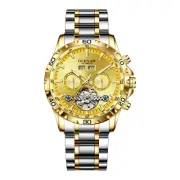Mens Automatic Mechanical Watches Skeleton Tourbillon Day Date Luxury Self Wi...
