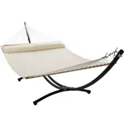 12ft Steel Arc Hammock Stand & King Quilted Hammock in Cream