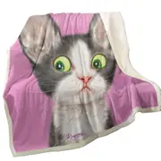 Big Ears Girly Kitty Cat over Pink Throw Blanket