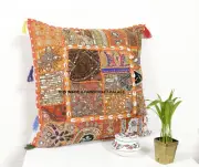 20x20 Orange Bohemian Pillow Indian patchwork Cushion Cover Large Throw Pillow