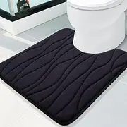 Buganda Memory Foam Toilet Rugs U-Shaped 24x20, Ultra Soft and Absorbent Bathroom Rugs, Non-Slip Toilet Bath Mat, Machine Wash Dry, Contour Bath Rugs for Toilet Base, Black