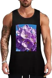 [NQHJT] Men Tank Tops Blooming Purple Blossoms Sleeveless T Shirts for Men's Fitness Quick Dry Gym Tank Top for Men