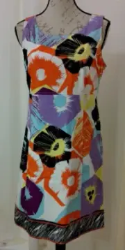 Tahari Size 10 Mindy Dress Solstice Orange Sleeveless Multicolor Lined