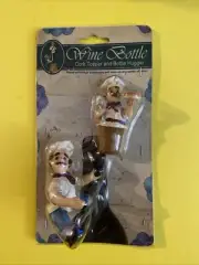 WINE BOTTLE CORK TOPPER & BOTTLE HUGGER ITALIAN CHARACTERS BRAND NEW SHIPS FREE