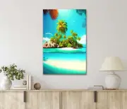 Tropical Island with Palm Trees and Beach 40x60cm Canvas or Metal Print Wall Art