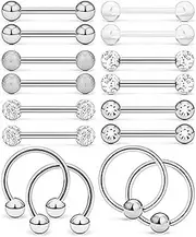 [TPZORJX] 8 Pairs 14G Tongue Piercing Nipple Piercing for Women Nipple Piercing Surgical Steel Silver Nipple Piercing Bar Length Barbells Body Piercing