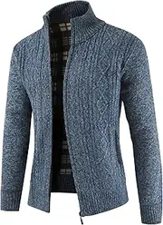 [Generic] Men's Stand Full Zip Thick Cardigan MaleZipper Cardigan With Pockets Knitted Zip Up Sweaters for Men