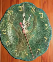 WALL CLOCK DEER HEAD PICTURE HEBREW LETTERS GLUED PAPER ON GLASS HANDMADE