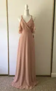 Lulu’s Dress Easy Listening Long Wrap Gown Blush Formal Maxi NEW Size L