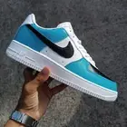 Air Force 1 Custom Art White Shoes Teal Blue & Black Mens Womens Kids All Sizes
