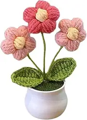 Knitted Flowers - Decorative Crochet Potted Plants Sunflower Crochet - Handmade Crochet Potted Plant Of Flowers, Realistic Knitted Flower Potted Plant For Home, Desktop, Car
