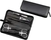 Sonnenschein by Hans Kniebes Manicure Set, 5 Pieces, Nail Scissors, Cuticle Scissors, Nail File, Tweezers, Manicure Hoof Stick, Stainless Steel, Black Leather Case