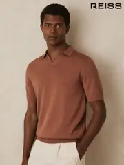 Reiss Cinnamon Brown Duchie Merino Wool Open-Collar Polo Shirt (F72421) | $180