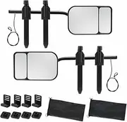 AUSWAY 2X Convex Flat Towing Mirrors Car Safety Clipon Caravan Side 4X4 Trailer Fit Offroad Camper Travel RV Truck Vehicle