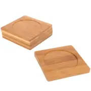 BambooMN Heavy Duty 100% Eco-Friendly Natural Bamboo Coaster - 4" x 4" - Square