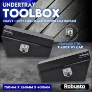 Pair of Undertray Toolbox Black in Stainless Steel Under Tray Underbody Tool Box