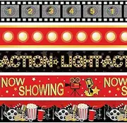 FYSUIMU 69Ft Movie Night Bulletin Board Border Red Black Movie Reel Popcorn Light Adhesive Border Trim for Classroom Chalkboard Wall Decor