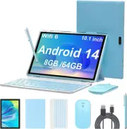 Android 14 Tablet, 10 Inch 8GB RAM+64GB ROM+1TB Expand, 1.8Ghz Blue Set