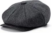 [BOTVELA] Men's 8 Panel Wool Blend Newsboy Flat Cap Herringbone Tweed Hat