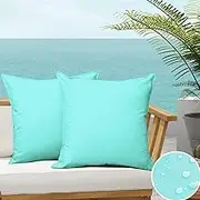 Pack of 2 Outdoor Waterproof Throw Pillow Covers Durable Vibrant Decorative Outdoor Pillows Cushion Case Pillow Shell for Patio Couch, Tent, Sunbrella ( 20x20 Inches, Light Blue)