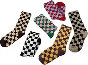 [Vctitil] 6 Pairs Korean Checkerboard Socks Medium Tube Socks College Style Women'S Socks Soft and Breathable Sports Socks, Color, Medium-Large