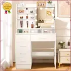White Dressing Table Makeup Vanity Desk Dresser with 5 Drawers & Sliding Mirror