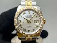 在飛比找Yahoo!奇摩拍賣優惠-【黃忠政名錶】Rolex 勞力士 原裝鑽圈 貝殼羅馬字時標面