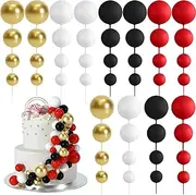 BOUBONI Pack of 48 Cake Decoration Balls Cake Toppers Cake Balls Decorations Balloon Cupcake Cake Topper for Birthday Party Wedding Baby Shower Cake Decoration (Black, Red, White, Gold)